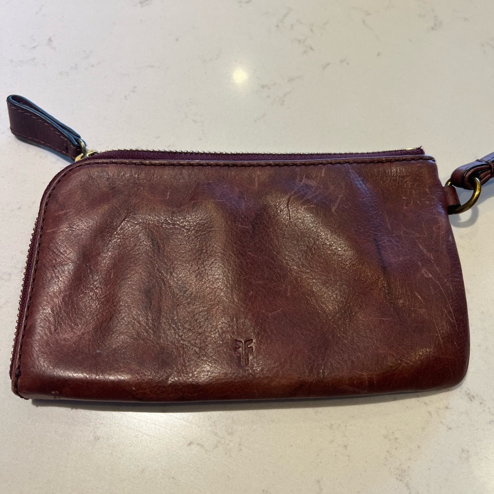 Frye Burgundy Leather Wristlet Key & Card Holder